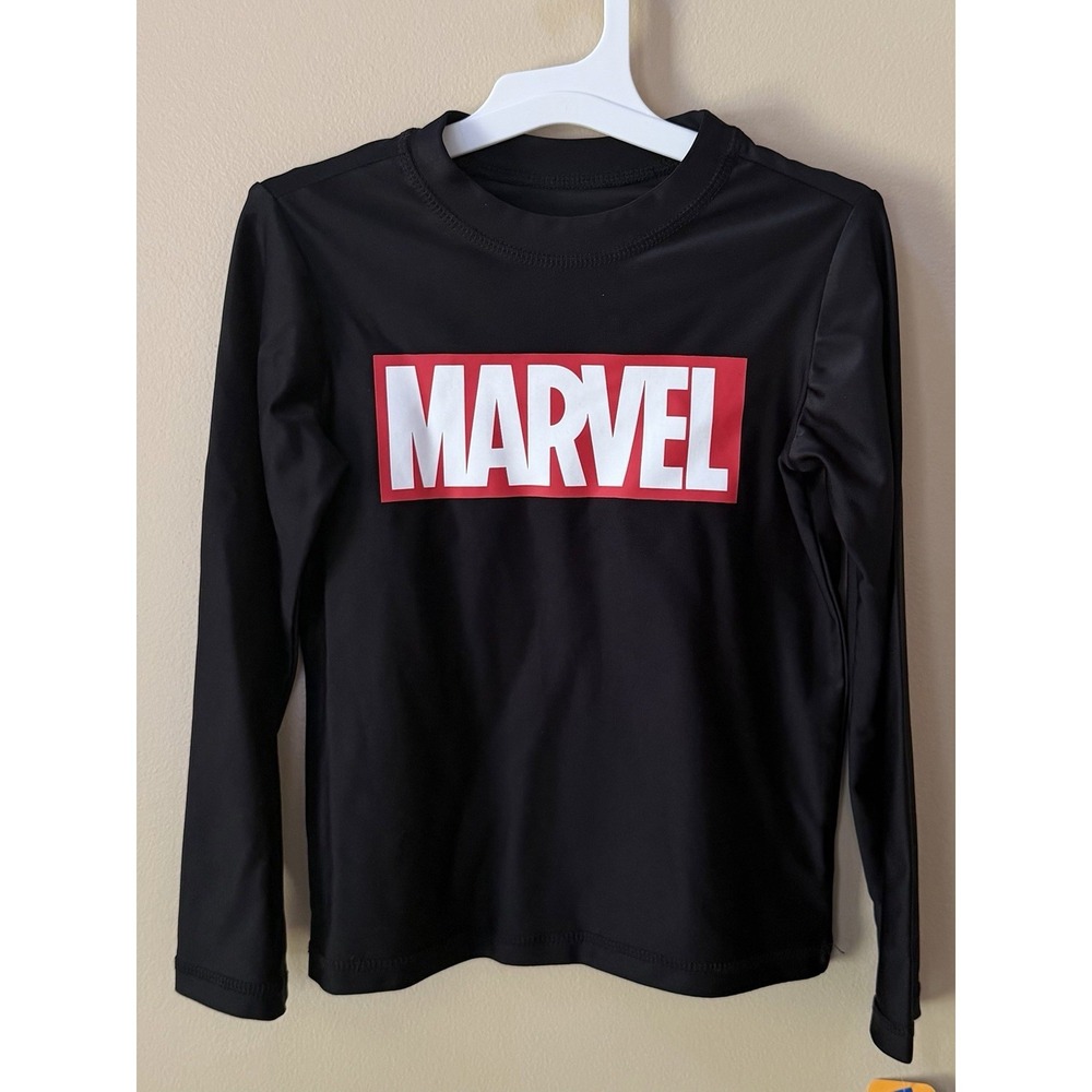 NEW Boy's Marvel Long Sleeve Rash Guard Top UPF 50+ - Black Size: XS NWT